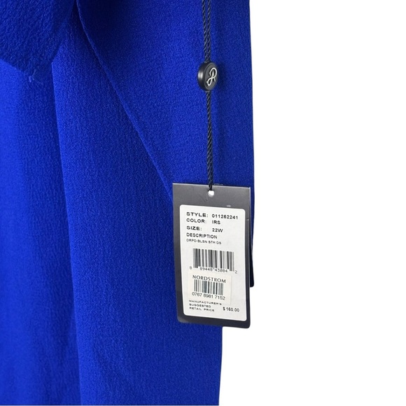 ADRIANNA PAPELL IRIS BLUE DRAPED BLOUSON SLEEVE CAPE COCKTAIL DRESS - Picture 10 of 13